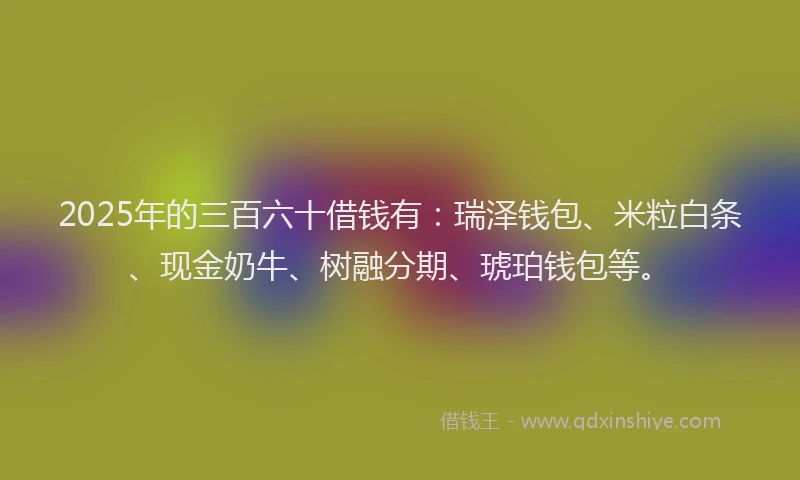 2025年的三百六十借钱有：瑞泽钱包、米粒白条、现金奶牛、树融分期、琥珀钱包等。