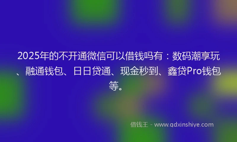 2025年的不开通微信可以借钱吗有：数码潮享玩、融通钱包、日日贷通、现金秒到、鑫贷Pro钱包等。