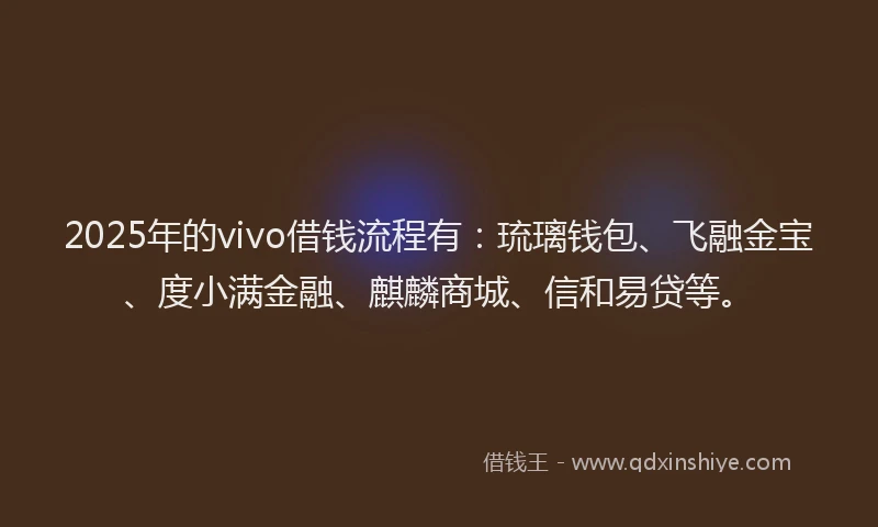 2025年的vivo借钱流程有：琉璃钱包、飞融金宝、度小满金融、麒麟商城、信和易贷等。