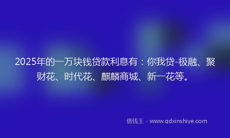 2025年的一万块钱贷款利息有：你我贷-极融、聚财花、时代花、麒麟商城、新一花等。