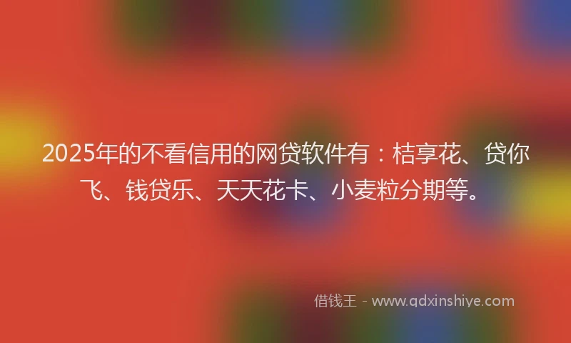 2025年的不看信用的网贷软件有：桔享花、贷你飞、钱贷乐、天天花卡、小麦粒分期等。