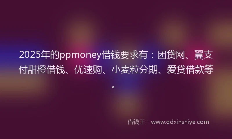 2025年的ppmoney借钱要求有：团贷网、翼支付甜橙借钱、优速购、小麦粒分期、爱贷借款等。