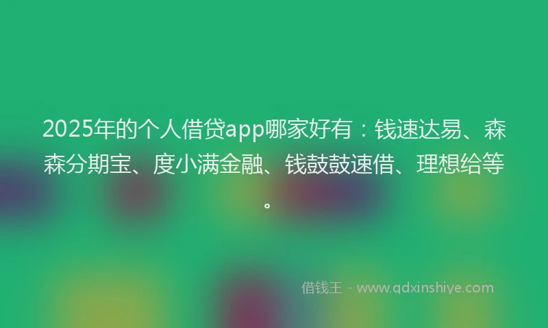 2025年的个人借贷app哪家好有：钱速达易、森森分期宝、度小满金融、钱鼓鼓速借、理想给等。