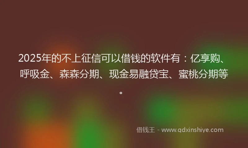 2025年的不上征信可以借钱的软件有：亿享购、呼吸金、森森分期、现金易融贷宝、蜜桃分期等。