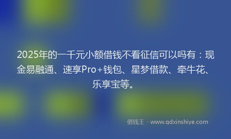 2025年的一千元小额借钱不看征信可以吗有：现金易融通、速享Pro+钱包、星梦借款、牵牛花、乐享宝等。