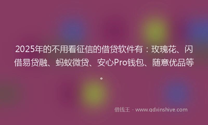 2025年的不用看征信的借贷软件有：玫瑰花、闪借易贷融、蚂蚁微贷、安心Pro钱包、随意优品等。
