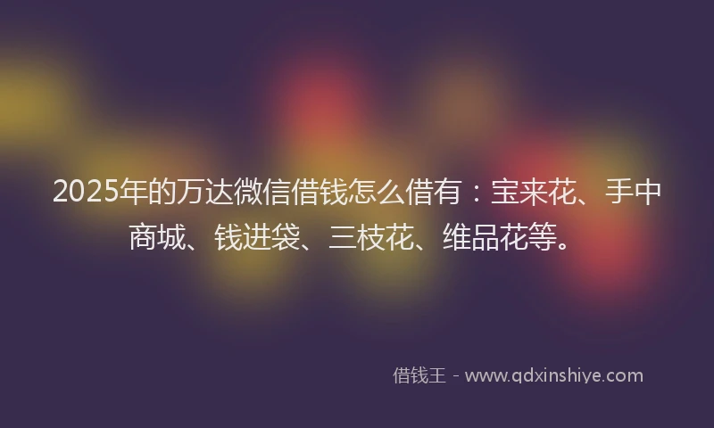 2025年的万达微信借钱怎么借有：宝来花、手中商城、钱进袋、三枝花、维品花等。