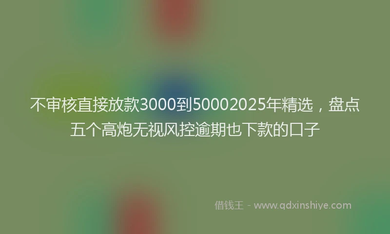 不审核直接放款3000到50002025年精选，盘点五个高炮无视风控逾期也下款的口子