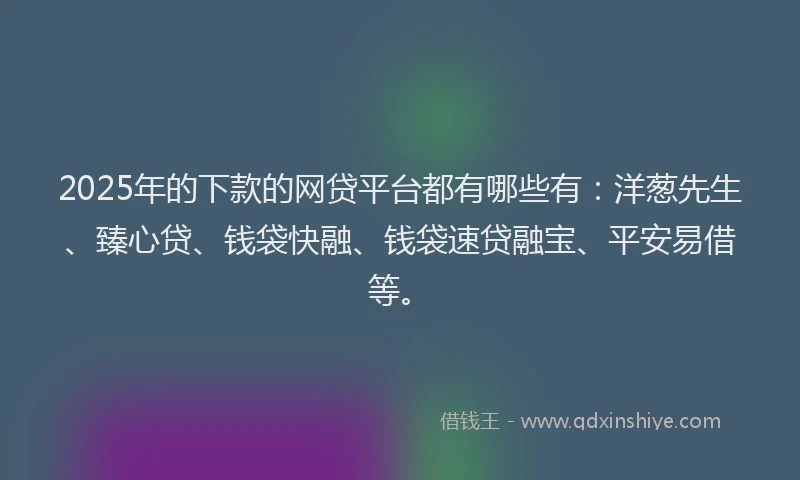 2025年的下款的网贷平台都有哪些有：洋葱先生、臻心贷、钱袋快融、钱袋速贷融宝、平安易借等。