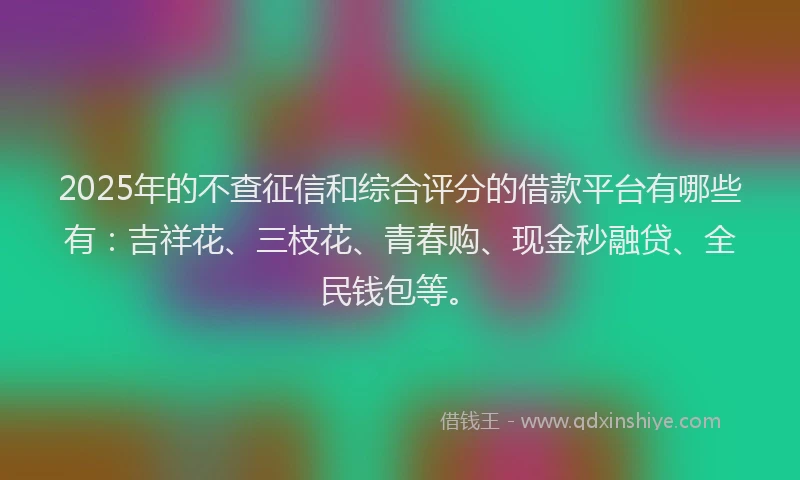 2025年的不查征信和综合评分的借款平台有哪些有：吉祥花、三枝花、青春购、现金秒融贷、全民钱包等。