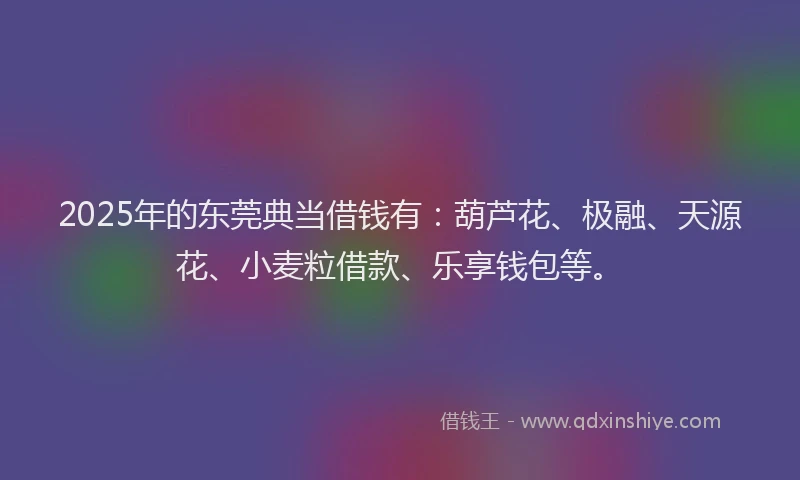 2025年的东莞典当借钱有：葫芦花、极融、天源花、小麦粒借款、乐享钱包等。