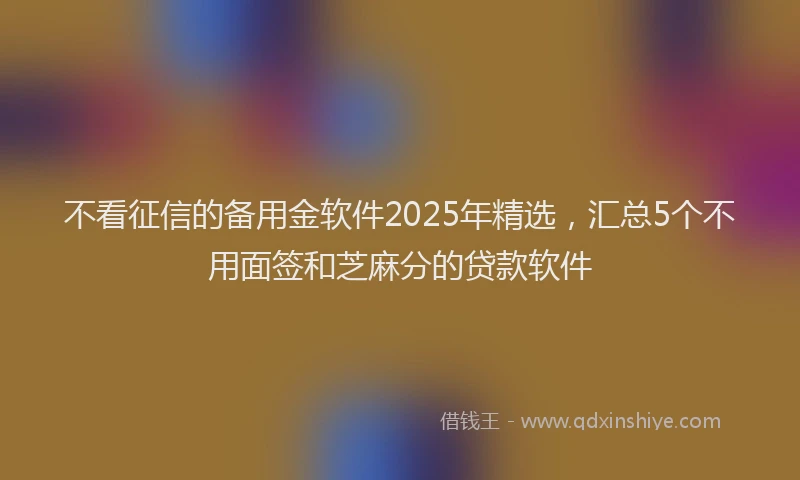 不看征信的备用金软件2025年精选，汇总5个不用面签和芝麻分的贷款软件