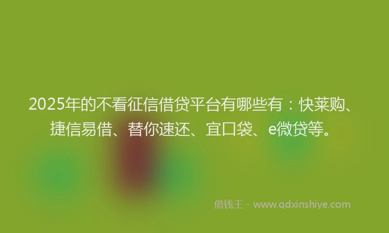 2025年的不看征信借贷平台有哪些有：快莱购、捷信易借、替你速还、宜口袋、e微贷等。