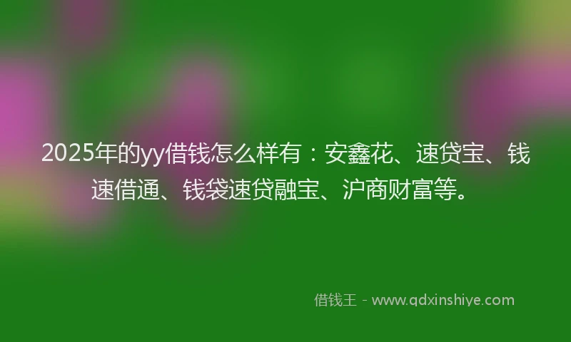2025年的yy借钱怎么样有：安鑫花、速贷宝、钱速借通、钱袋速贷融宝、沪商财富等。
