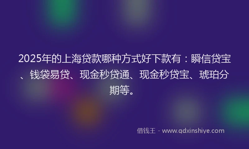 2025年的上海贷款哪种方式好下款有：瞬信贷宝、钱袋易贷、现金秒贷通、现金秒贷宝、琥珀分期等。