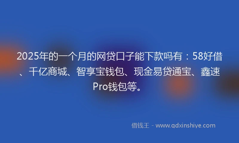 2025年的一个月的网贷口子能下款吗有：58好借、千亿商城、智享宝钱包、现金易贷通宝、鑫速Pro钱包等。