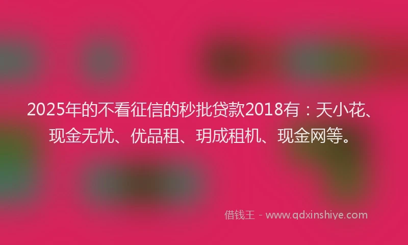 2025年的不看征信的秒批贷款2018有：天小花、现金无忧、优品租、玥成租机、现金网等。