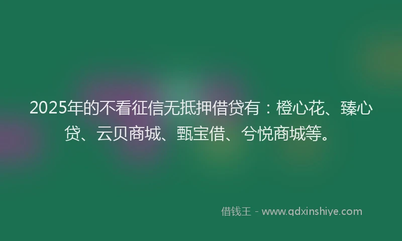 2025年的不看征信无抵押借贷有：橙心花、臻心贷、云贝商城、甄宝借、兮悦商城等。