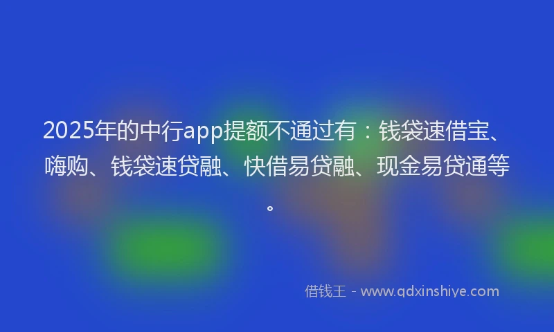 2025年的中行app提额不通过有：钱袋速借宝、嗨购、钱袋速贷融、快借易贷融、现金易贷通等。