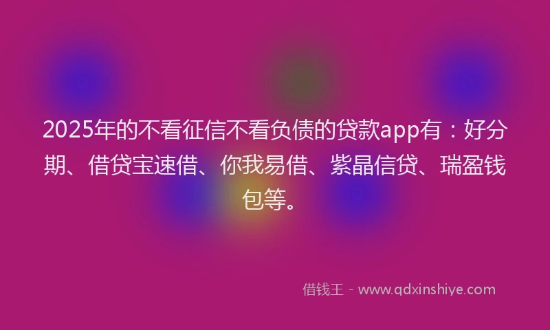 2025年的不看征信不看负债的贷款app有：好分期、借贷宝速借、你我易借、紫晶信贷、瑞盈钱包等。