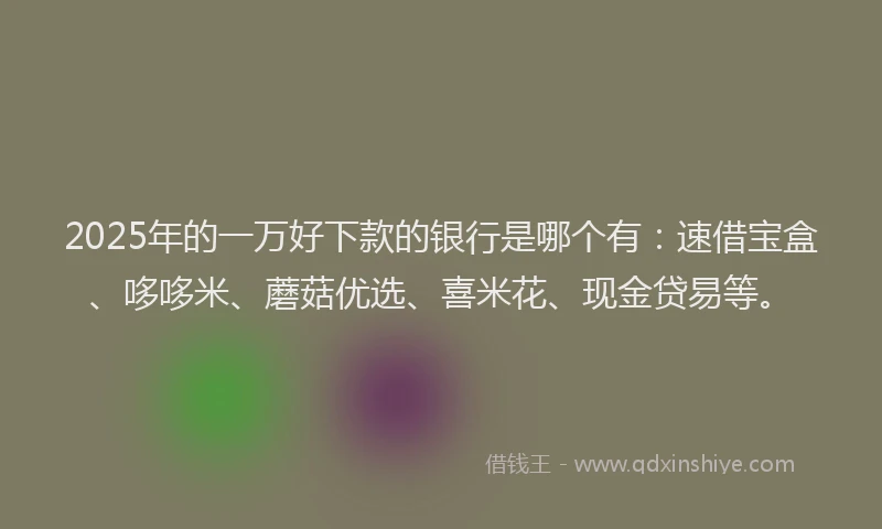 2025年的一万好下款的银行是哪个有：速借宝盒、哆哆米、蘑菇优选、喜米花、现金贷易等。
