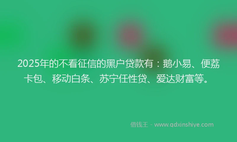 2025年的不看征信的黑户贷款有：鹅小易、便荔卡包、移动白条、苏宁任性贷、爱达财富等。