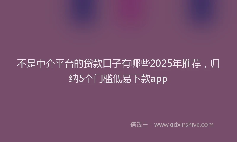 不是中介平台的贷款口子有哪些2025年推荐，归纳5个门槛低易下款app