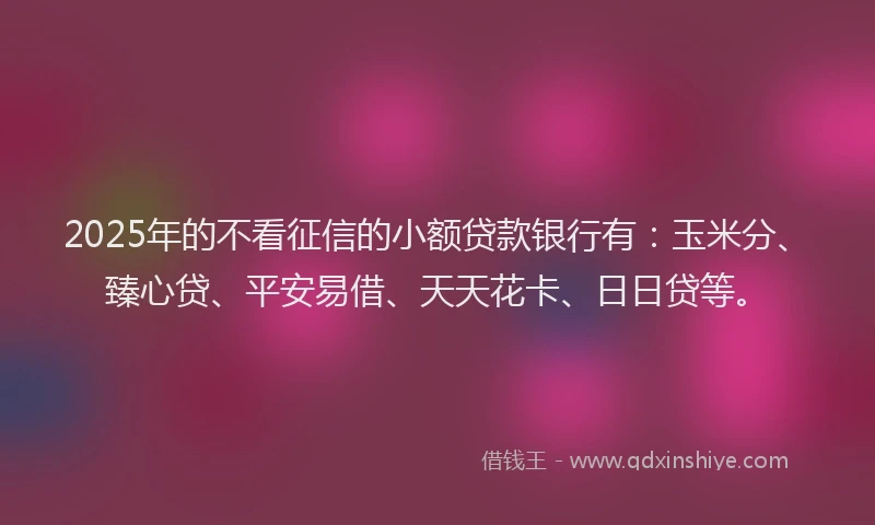 2025年的不看征信的小额贷款银行有：玉米分、臻心贷、平安易借、天天花卡、日日贷等。