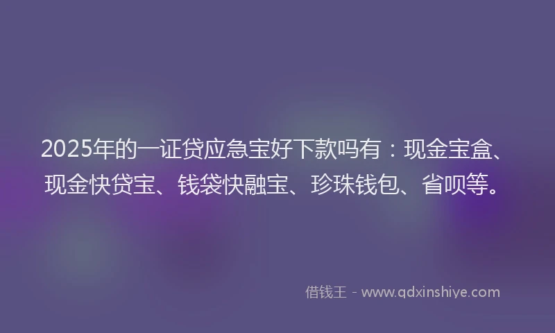 2025年的一证贷应急宝好下款吗有：现金宝盒、现金快贷宝、钱袋快融宝、珍珠钱包、省呗等。