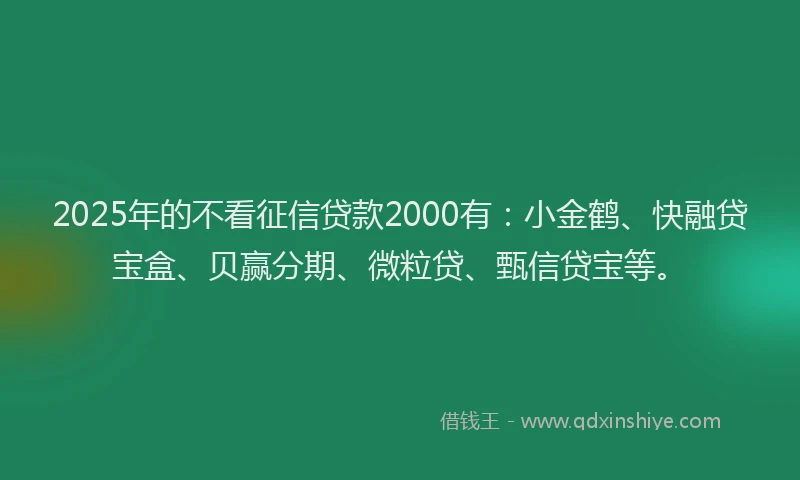 2025年的不看征信贷款2000有：小金鹤、快融贷宝盒、贝赢分期、微粒贷、甄信贷宝等。