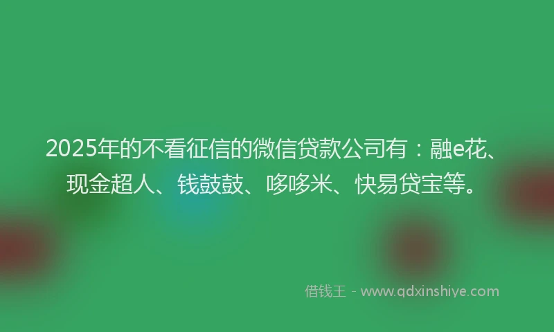 2025年的不看征信的微信贷款公司有：融e花、现金超人、钱鼓鼓、哆哆米、快易贷宝等。