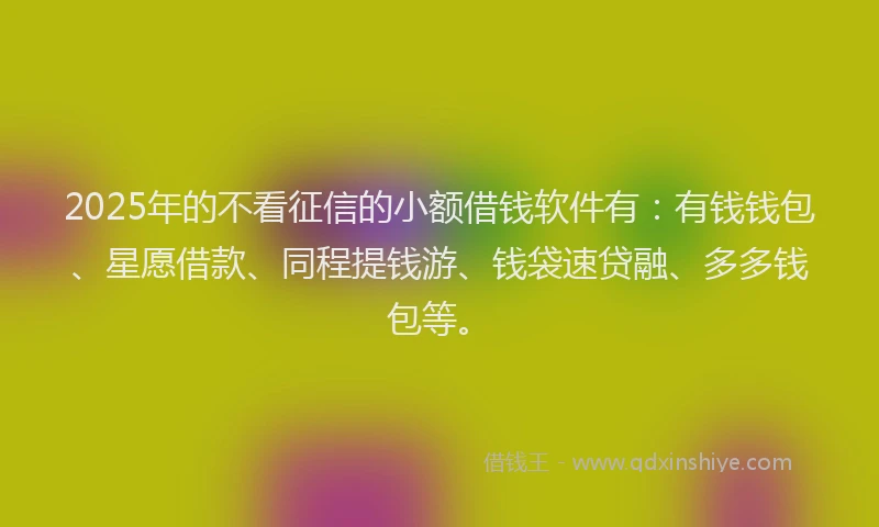 2025年的不看征信的小额借钱软件有：有钱钱包、星愿借款、同程提钱游、钱袋速贷融、多多钱包等。