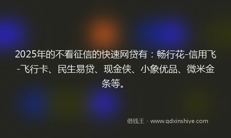 2025年的不看征信的快速网贷有：畅行花-信用飞-飞行卡、民生易贷、现金侠、小象优品、微米金条等。