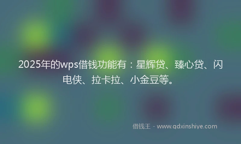 2025年的wps借钱功能有：星辉贷、臻心贷、闪电侠、拉卡拉、小金豆等。