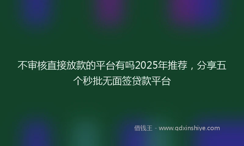 不审核直接放款的平台有吗2025年推荐，分享五个秒批无面签贷款平台