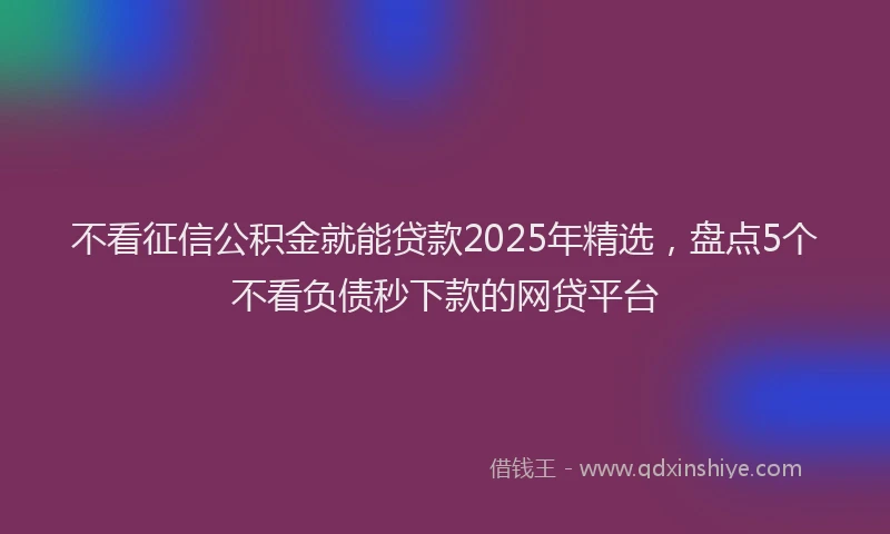 不看征信公积金就能贷款2025年精选，盘点5个不看负债秒下款的网贷平台