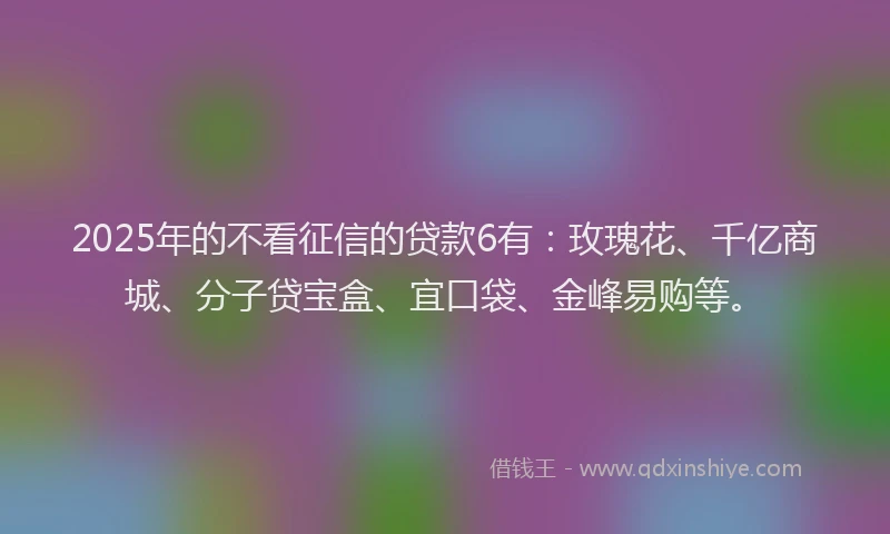 2025年的不看征信的贷款6有：玫瑰花、千亿商城、分子贷宝盒、宜口袋、金峰易购等。
