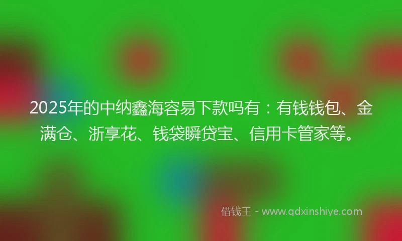2025年的中纳鑫海容易下款吗有：有钱钱包、金满仓、浙享花、钱袋瞬贷宝、信用卡管家等。