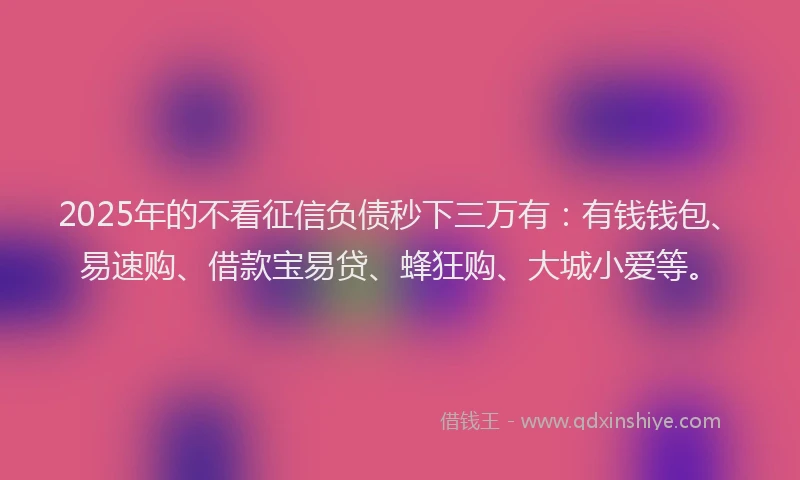 2025年的不看征信负债秒下三万有：有钱钱包、易速购、借款宝易贷、蜂狂购、大城小爱等。