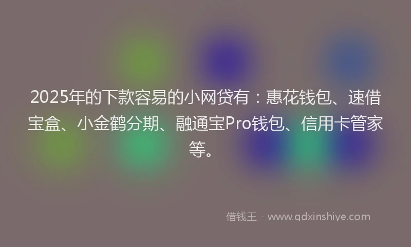2025年的下款容易的小网贷有：惠花钱包、速借宝盒、小金鹤分期、融通宝Pro钱包、信用卡管家等。