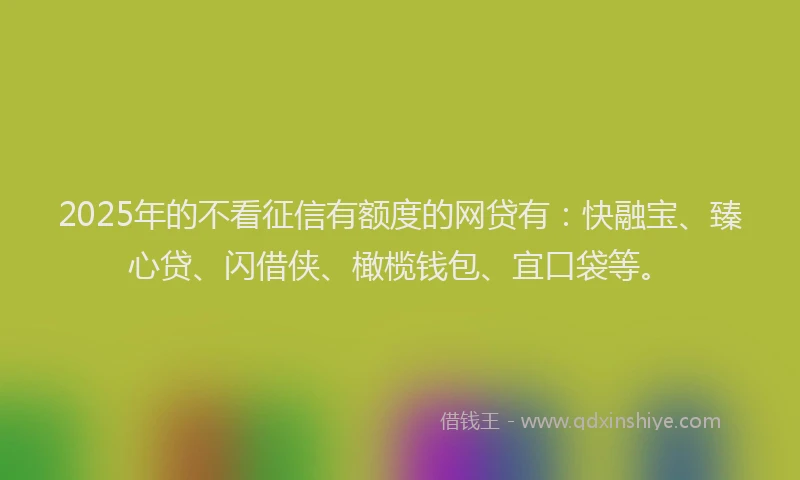 2025年的不看征信有额度的网贷有：快融宝、臻心贷、闪借侠、橄榄钱包、宜口袋等。