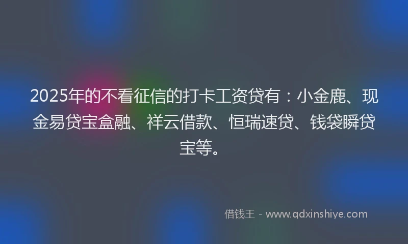 2025年的不看征信的打卡工资贷有：小金鹿、现金易贷宝盒融、祥云借款、恒瑞速贷、钱袋瞬贷宝等。