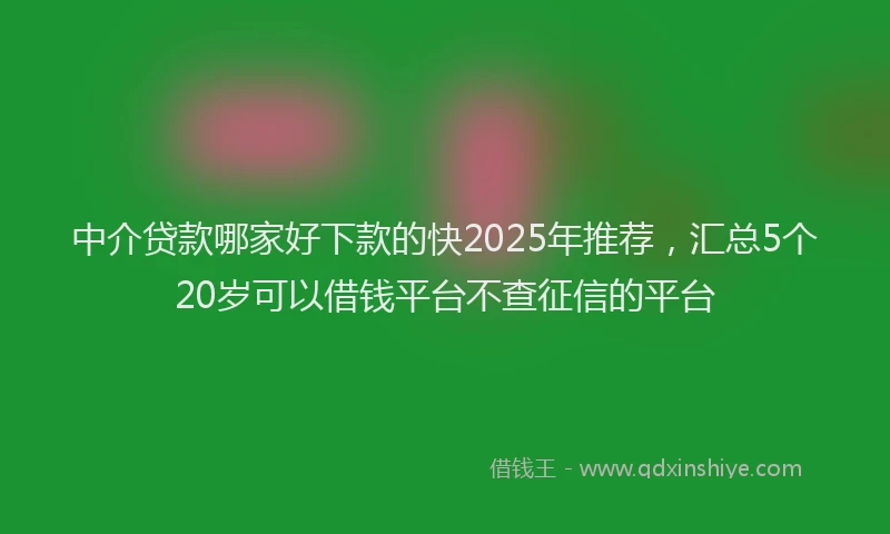 中介贷款哪家好下款的快2025年推荐，汇总5个20岁可以借钱平台不查征信的平台