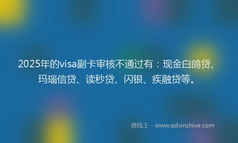 2025年的visa副卡审核不通过有：现金白鸽贷、玛瑙信贷、读秒贷、闪银、疾融贷等。