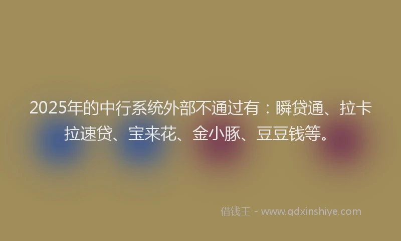 2025年的中行系统外部不通过有：瞬贷通、拉卡拉速贷、宝来花、金小豚、豆豆钱等。
