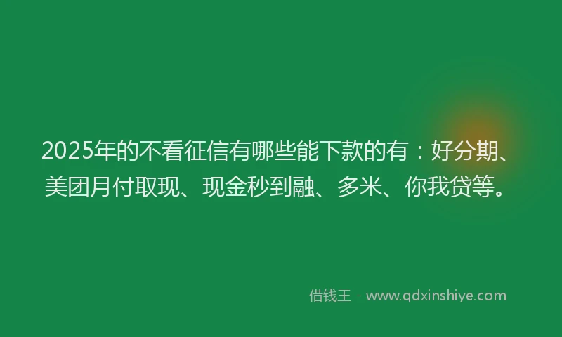 2025年的不看征信有哪些能下款的有：好分期、美团月付取现、现金秒到融、多米、你我贷等。