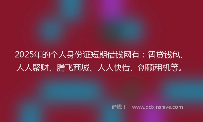 2025年的个人身份证短期借钱网有：智贷钱包、人人聚财、腾飞商城、人人快借、创硕租机等。