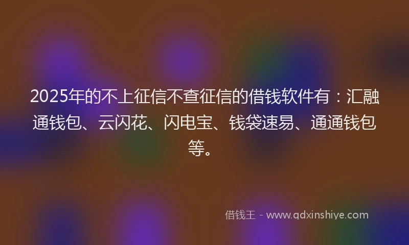 2025年的不上征信不查征信的借钱软件有：汇融通钱包、云闪花、闪电宝、钱袋速易、通通钱包等。