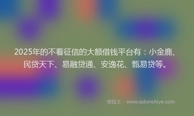 2025年的不看征信的大额借钱平台有：小金鹿、民贷天下、易融贷通、安逸花、甄易贷等。