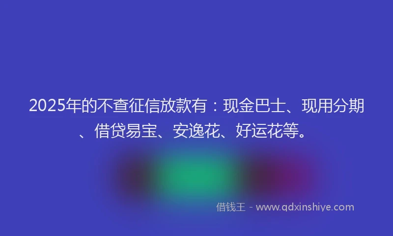 2025年的不查征信放款有：现金巴士、现用分期、借贷易宝、安逸花、好运花等。